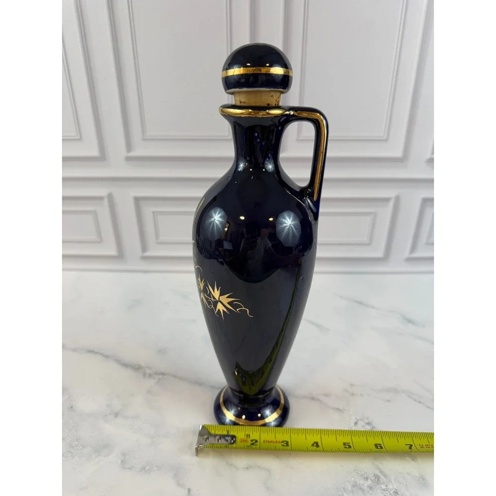 VTG Coronetti Cunardo Italy Cobalt Blue 22K Gold Hand Painted 12in Jug Vase